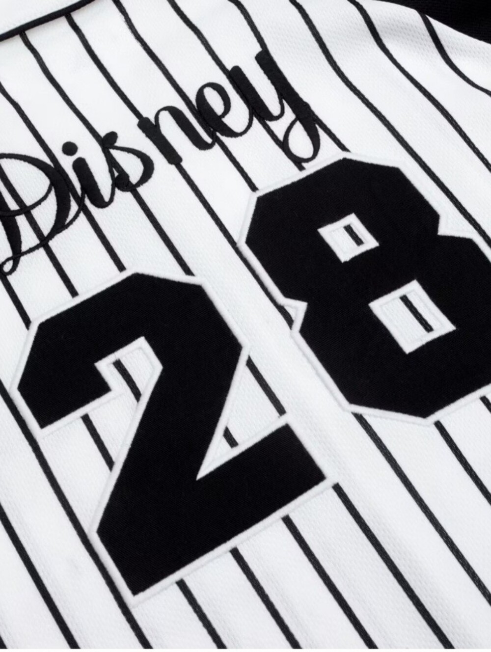 Men's Black & White  DISNEY Pinstripe Baseball Shirt with Mickey - Picture 3 of 11